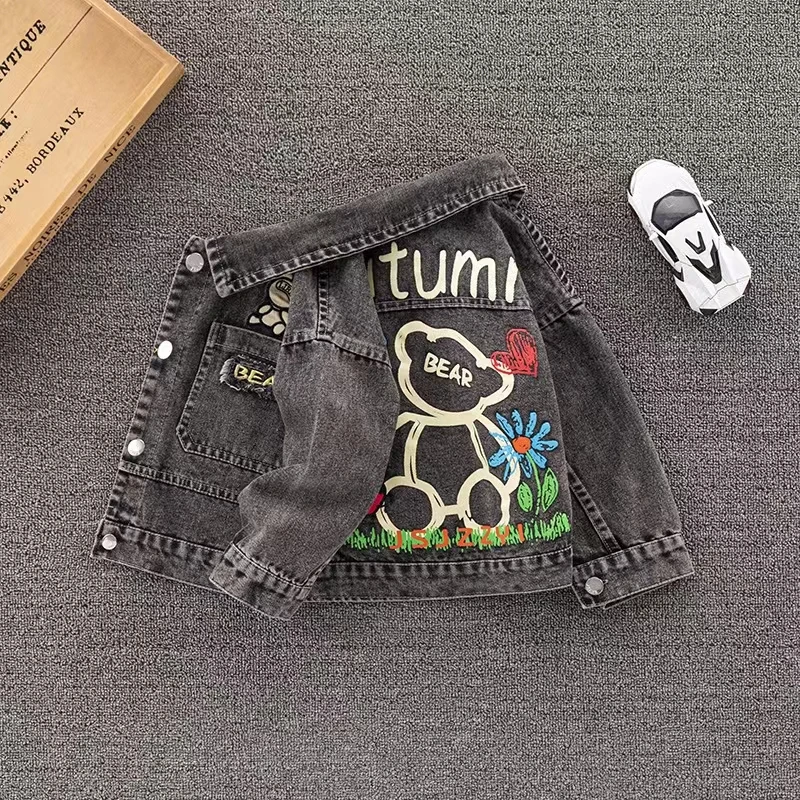 Spring and Autumn Baby Denim Boys Fashion Jackets Coats Cartoon Fashion Outwear Coat for Children Kids Girls Casual Jacket