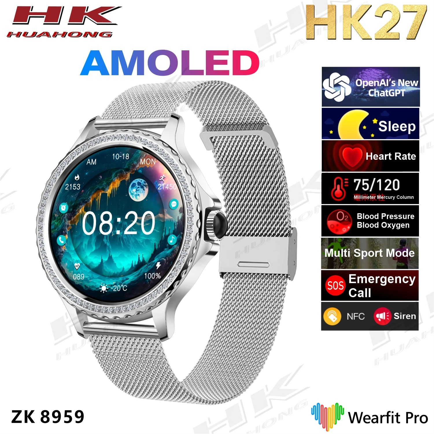 Stylish High-Tech Smart Bracelet Watch Color OLED Display Compatible Android IOS Features Heart Rate Monitoring Call Sport