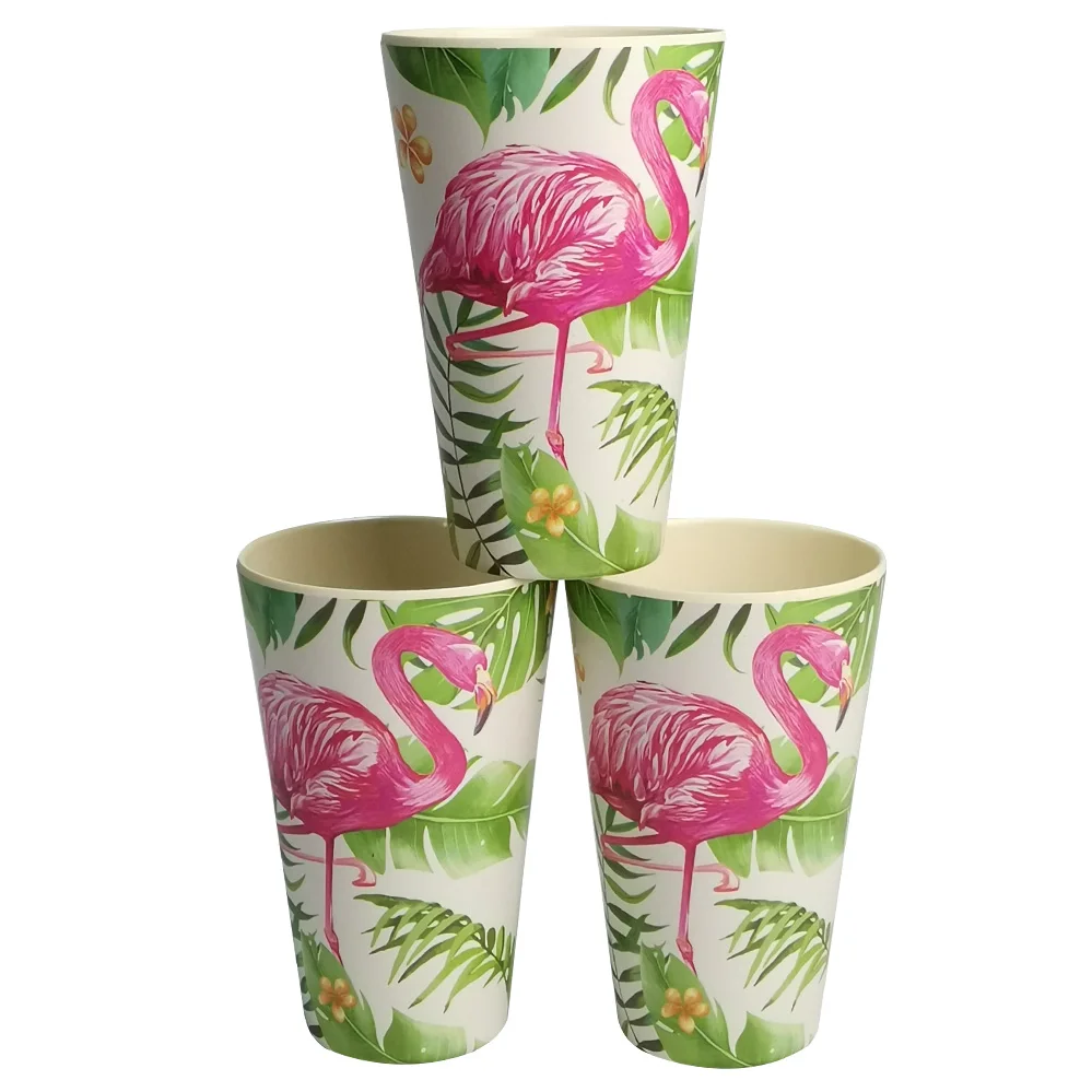Flamingo Palm Leaf Design Sublimation Logo Bamboo Fiber Melamine Cup Tumbler