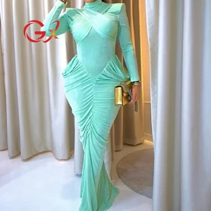 GX25925 Fashion 2026 Fall Women Clothing Boutique Long Sleeve Tight Fit Turtleneck Pleated Maxi Dress Sexy Backless Dresses