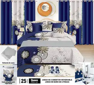Wholesale 25 Pcs King Size Bedding Set with Matching Curtains Floral Pattern 400TC Polyester/Cotton Fabric