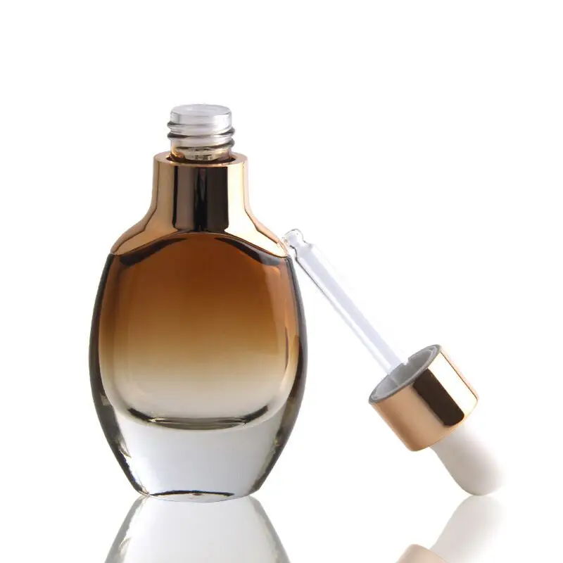 Thick Bottom Luxury 30ml Oblate Elite Fluid Bottles Blue Glass Bottle for Essence With White Dropper