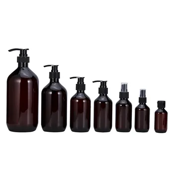 Wholesale in Stock 2oz 100ml 200ml 500ml Amber PET Boston Bottle for Skincare Hair Care Packaging with Pump Sprayer