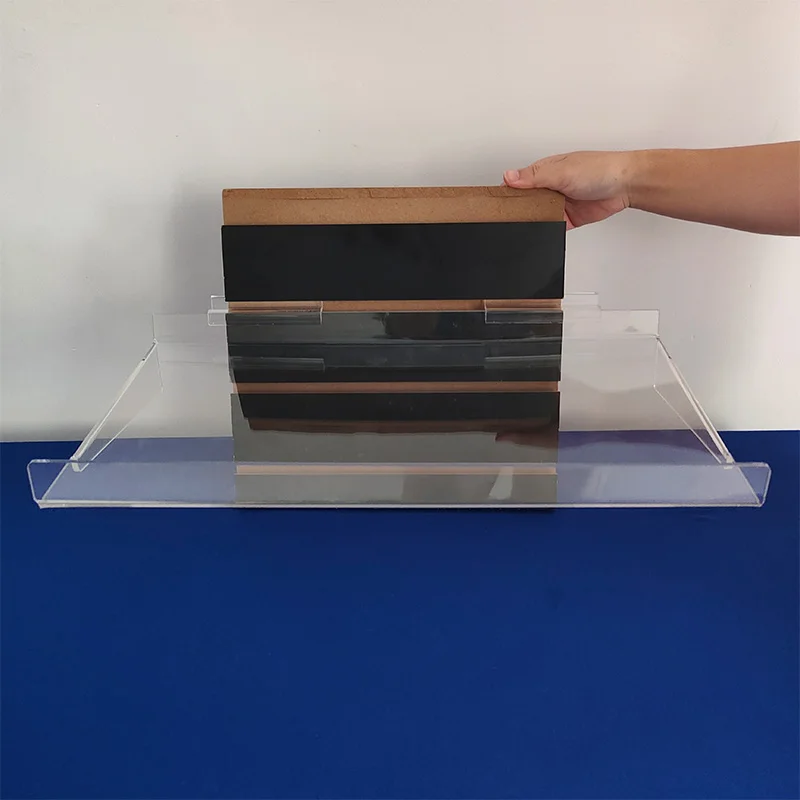 Clear Acrylic Slatwall Shelves With Side Supports Lucite Slatwall
