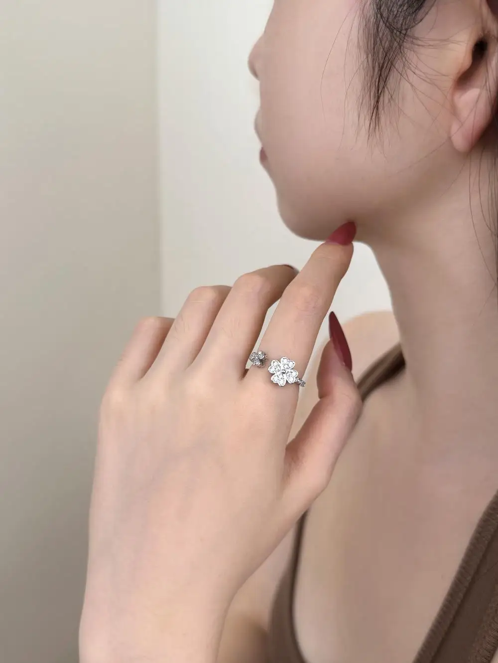 KAKODIY 925 Sterling Silver Fine Jewelry for Women Ring Engagement Wedding Lucky Shamrock Clover Open Ring detail 7