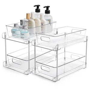 Double-Layer Transparent Sink Organizer Cosmetics Pull-Out Storage Rack for Office Desk Bathroom Rack Dinnerware Drain