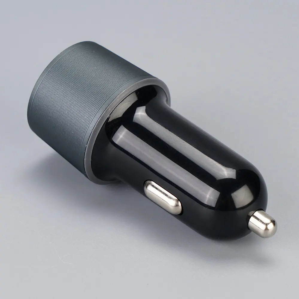  1 USB-A + 1 USB Type-C PD3.0 QC3.0 Black With Indicating Light Round Car charger DC12V-24V 3081