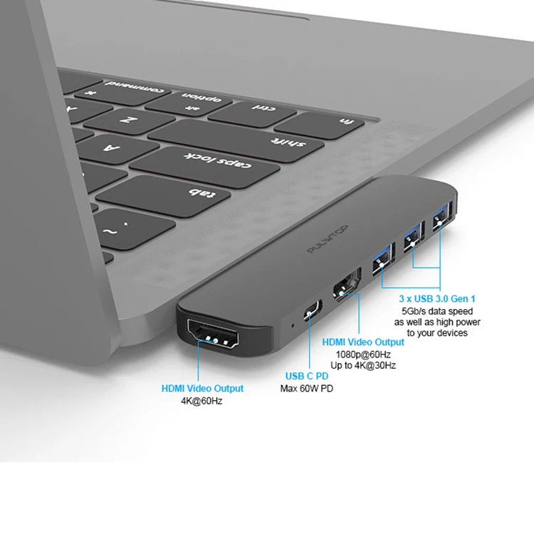 Pulwtop горячая Распродажа 6 в 1 дорожный адаптер Тип c usb c концентратор hd 4k pd type-C док-станция