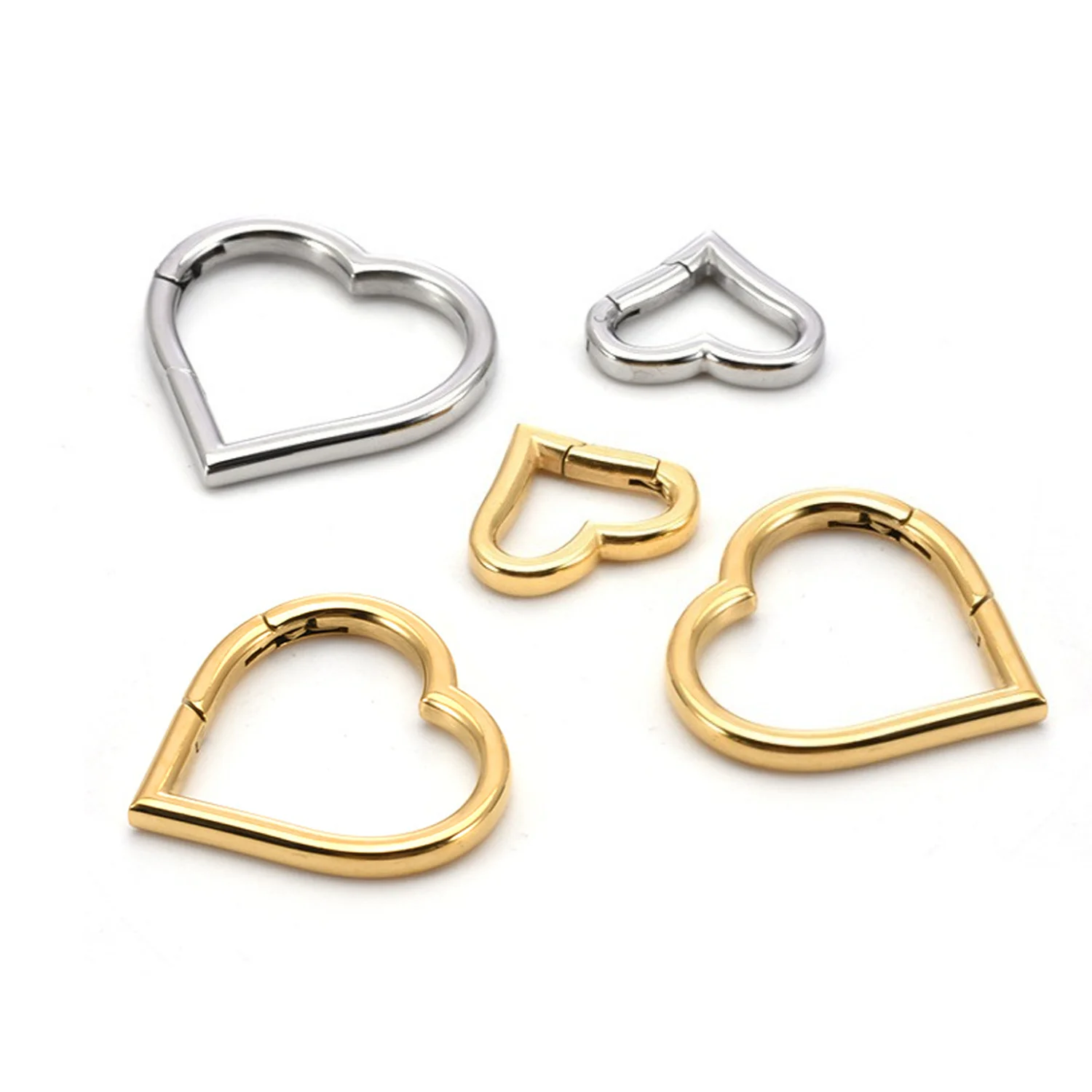 18K Gold Plated Stainless Steel Heart Oval Push Clasp Carabiner
