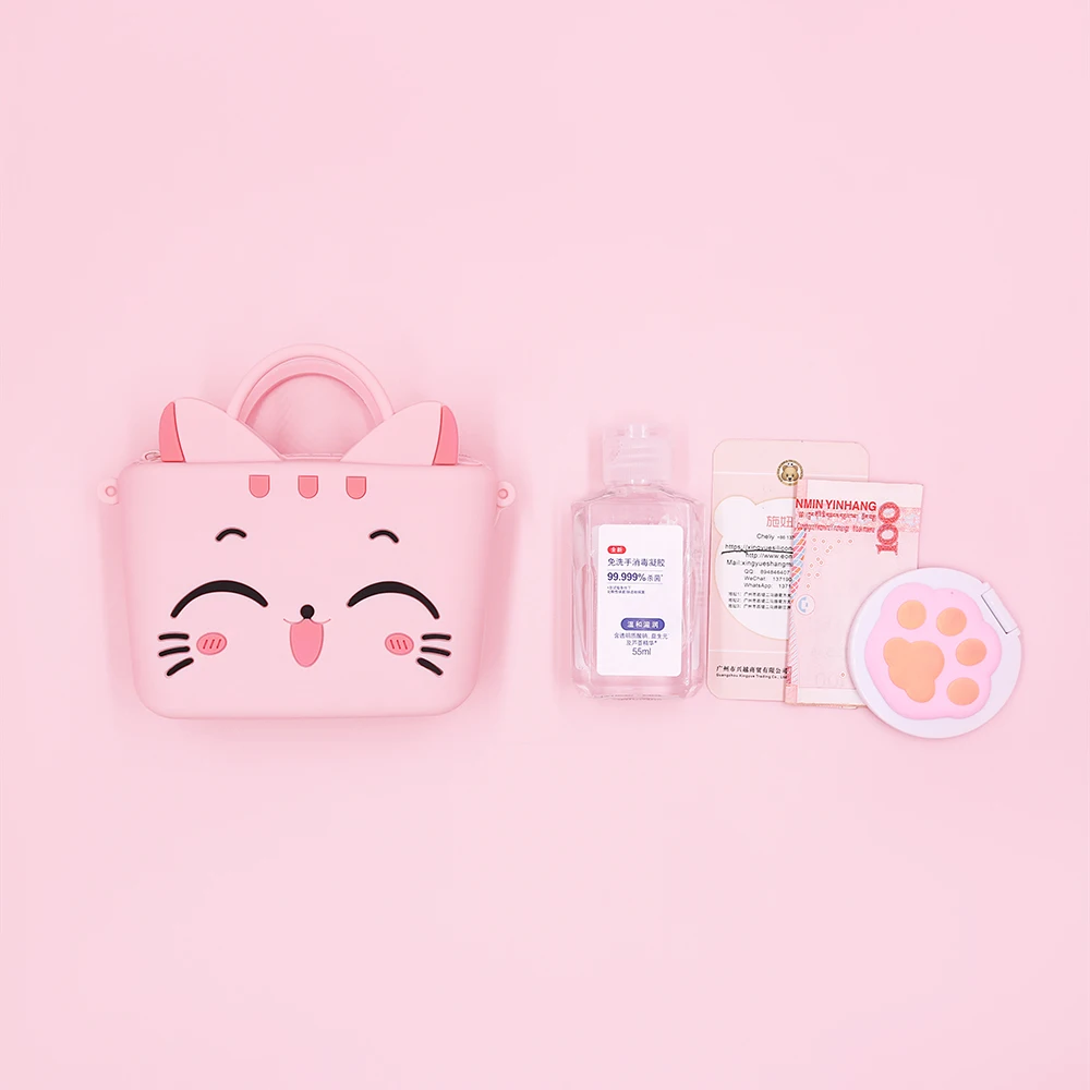 lovely Happy cat silicone hand rope wallet cute girls mini cartoon small rubber coin purse