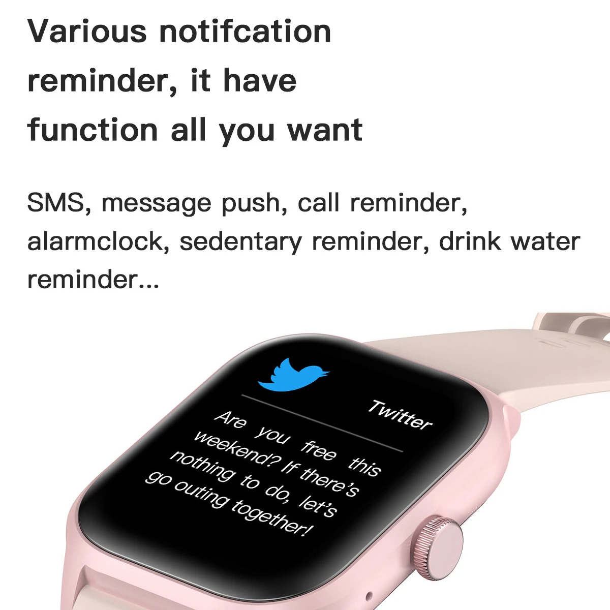 2.01 TFT Screen Smartwatch for Girls Boys Sleep Monitoring Timer SMS Reminder Answer Call IP67 Compatible Android IOS-Pink Color