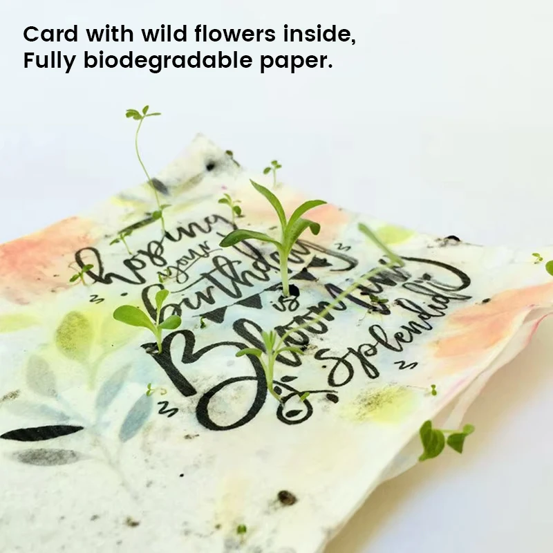 Luxury Custom Logo  Handmade Paper Message Card Thanks Giving Cards Wildflower Embedded Recycled Paper