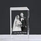 For Gift HBL Personalised Custom 3D Laser Engraving Photo Crystal Cube Etched Glass Picture Block For Wedding Anniversary Gift