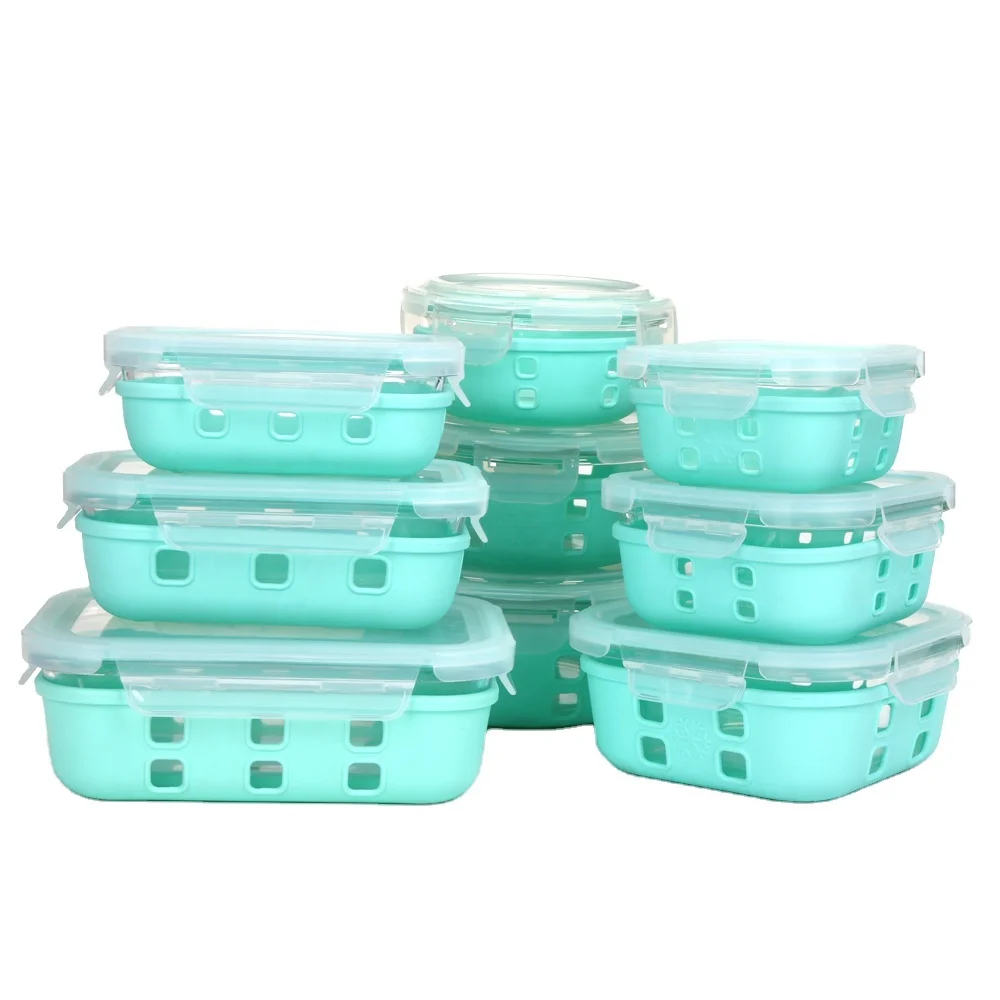 Microwave Safe High Borosilicate Glass Lunch Box Silicone Protection For  Food Storage