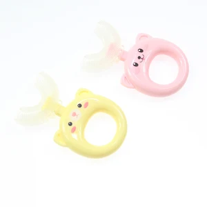 Food Grade Infant Little Baby Silicone U Shaped Toothbrush Gentle Teeth Care PET Box Single Packing OEM logo