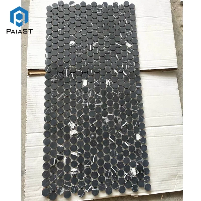 product hot sale black margiua and bianco carrara white marble round shape mosaic tilesmarble tile 1cm thick-1
