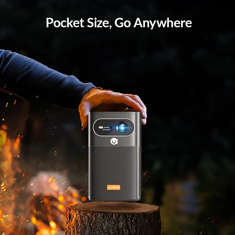 VEVSHAO V30 Camping Projector Mini 1080 Rechargeable by Power Bank Portable Android 9 400 Lumens 8000mAh Battery