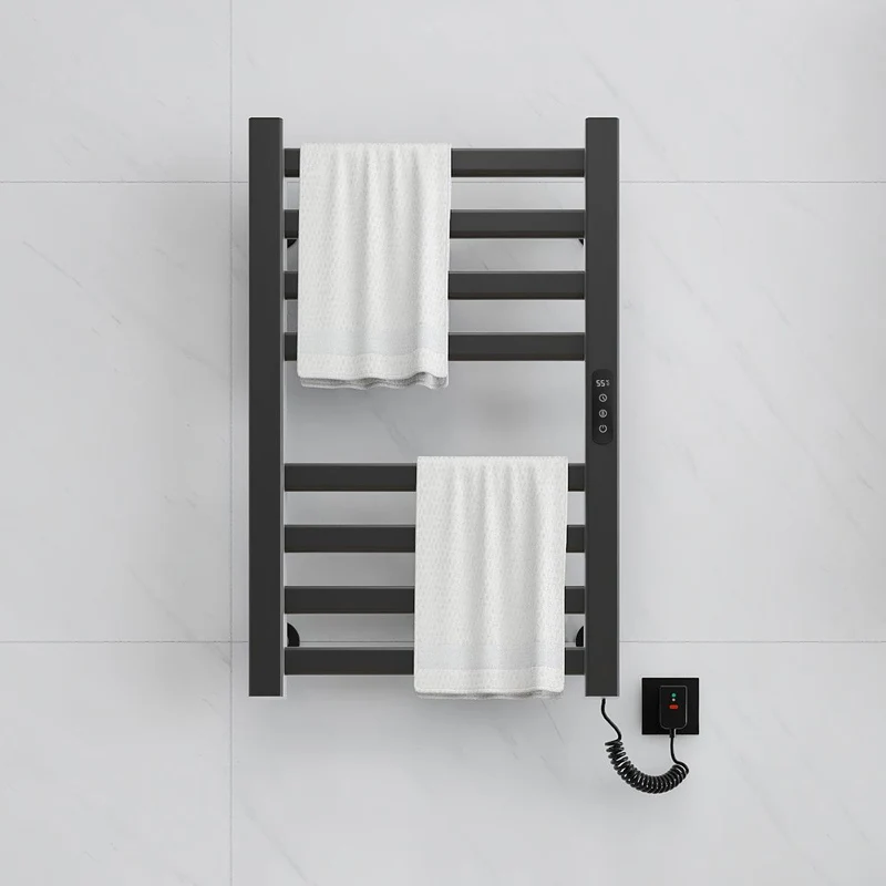 Space Aluminum Adhesive Electric Heated Towel Rack Drying Waterproof Black Rail Towel Rack For Bathroom