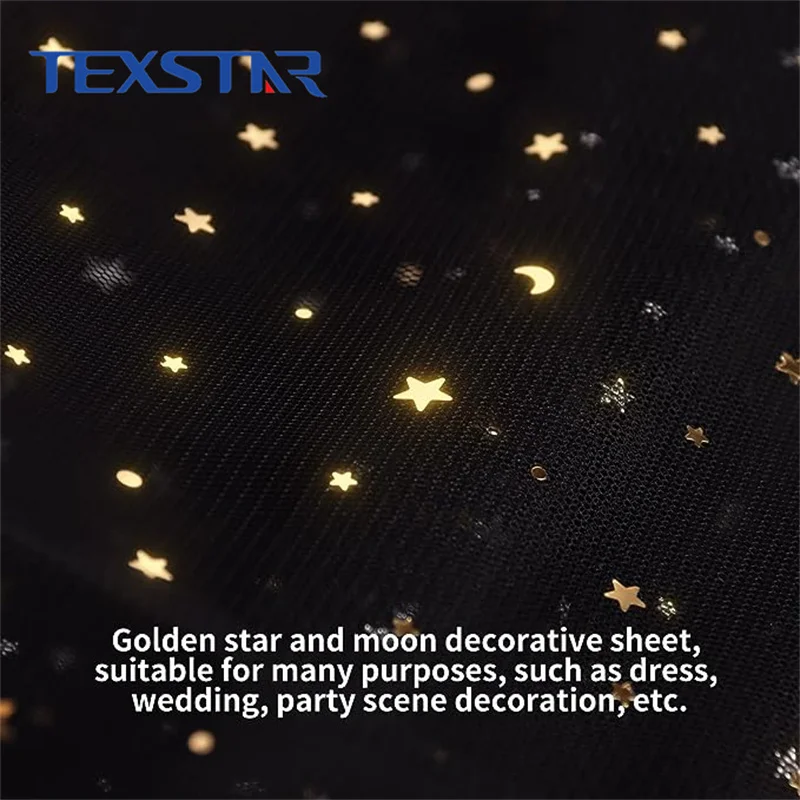 100% Polyester Star Tulle Black with Gold Moon Mesh Fabric for Tutu Skirt