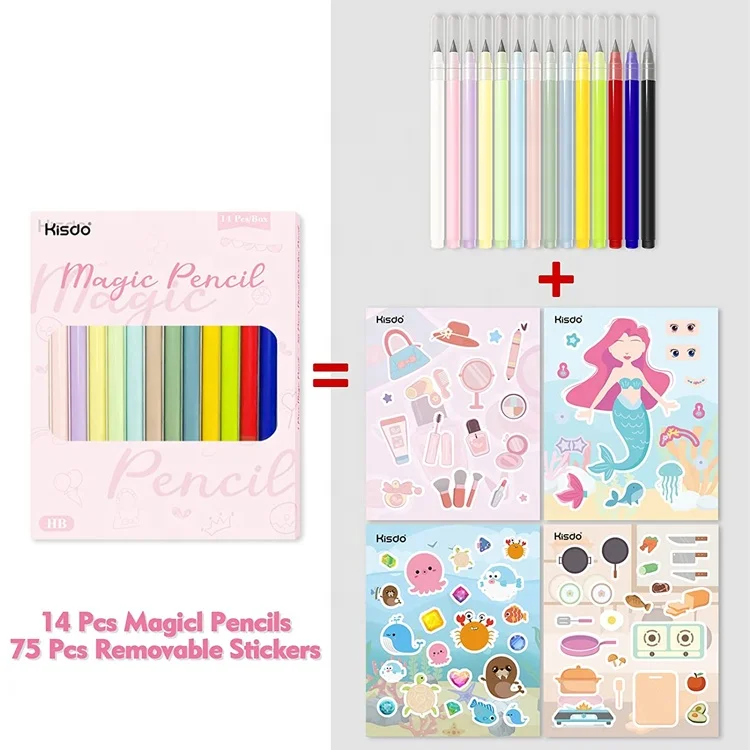 В наличии, неограниченный карандаш для письма, 14 упаковок, волшебные карандаши без чернил для письма, инструмент для рисования, дети с наклейкой