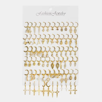 Wholesale 925 Silver Earring Jewelry Women 18k Gold Plated 925 Sterling Silver Geometric Drop Hoop Earrings Sets
