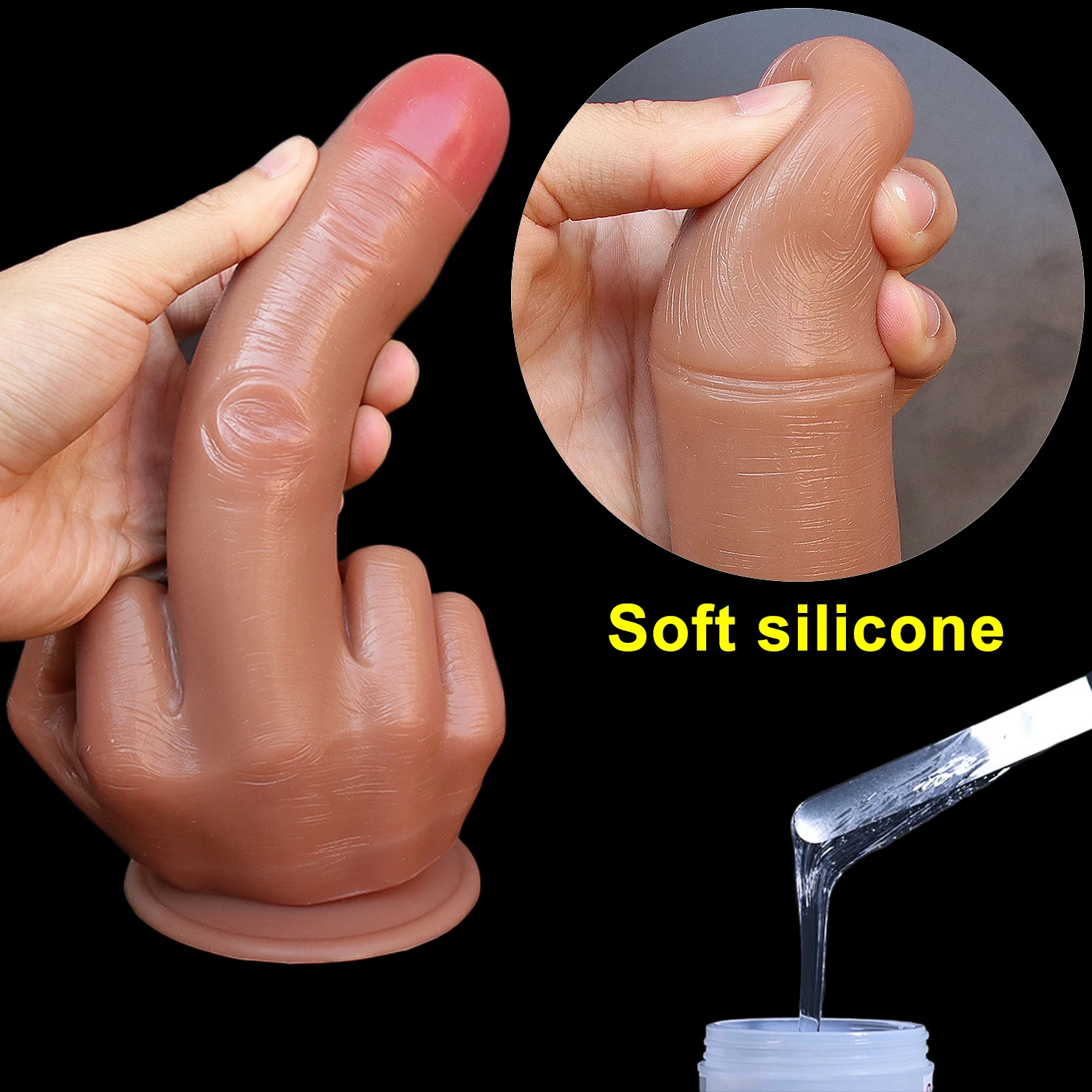 Free Custom Box - Huge Spoof Middle Finger Gift Thick Dildo Gay Soft Silicone Dick Big Suction Cup Artificial Penis Anal Plug