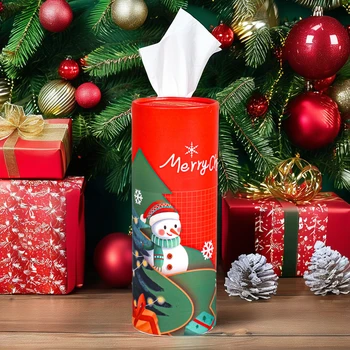 Customized Christmas Cotton car Facial Tissue Cylinder tube Box Household and Car Tissue Paper Holders for Holiday Gift Giving