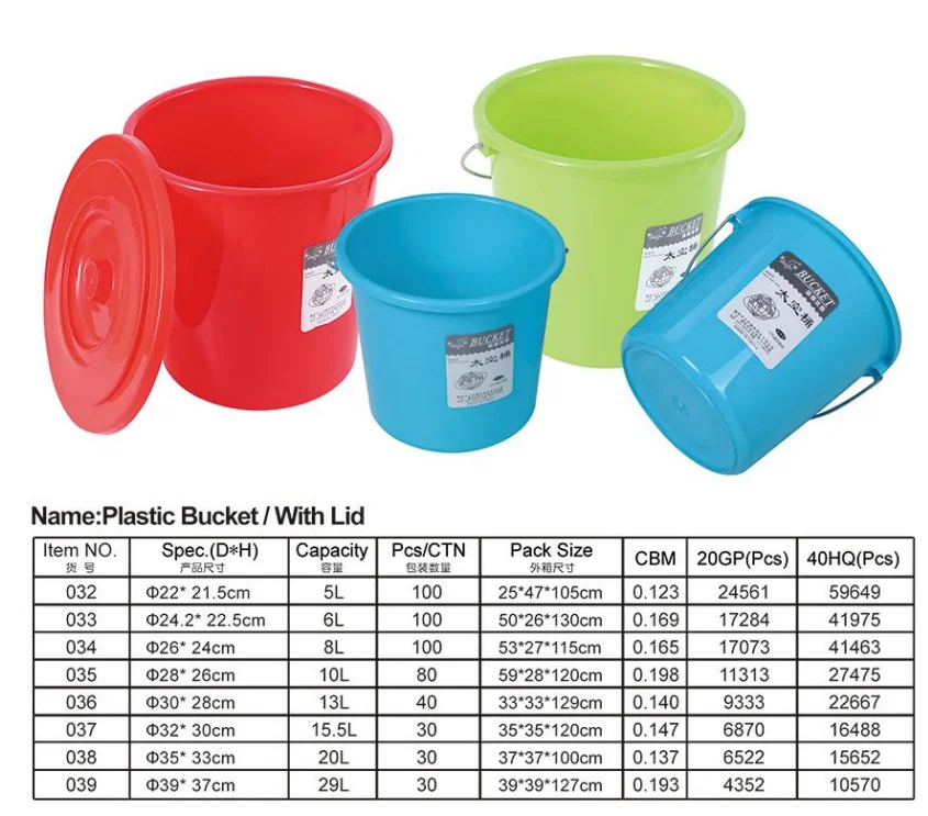 Plastic Bucket With Lid With Cover Water Pail Bucket Factory Hot Sale