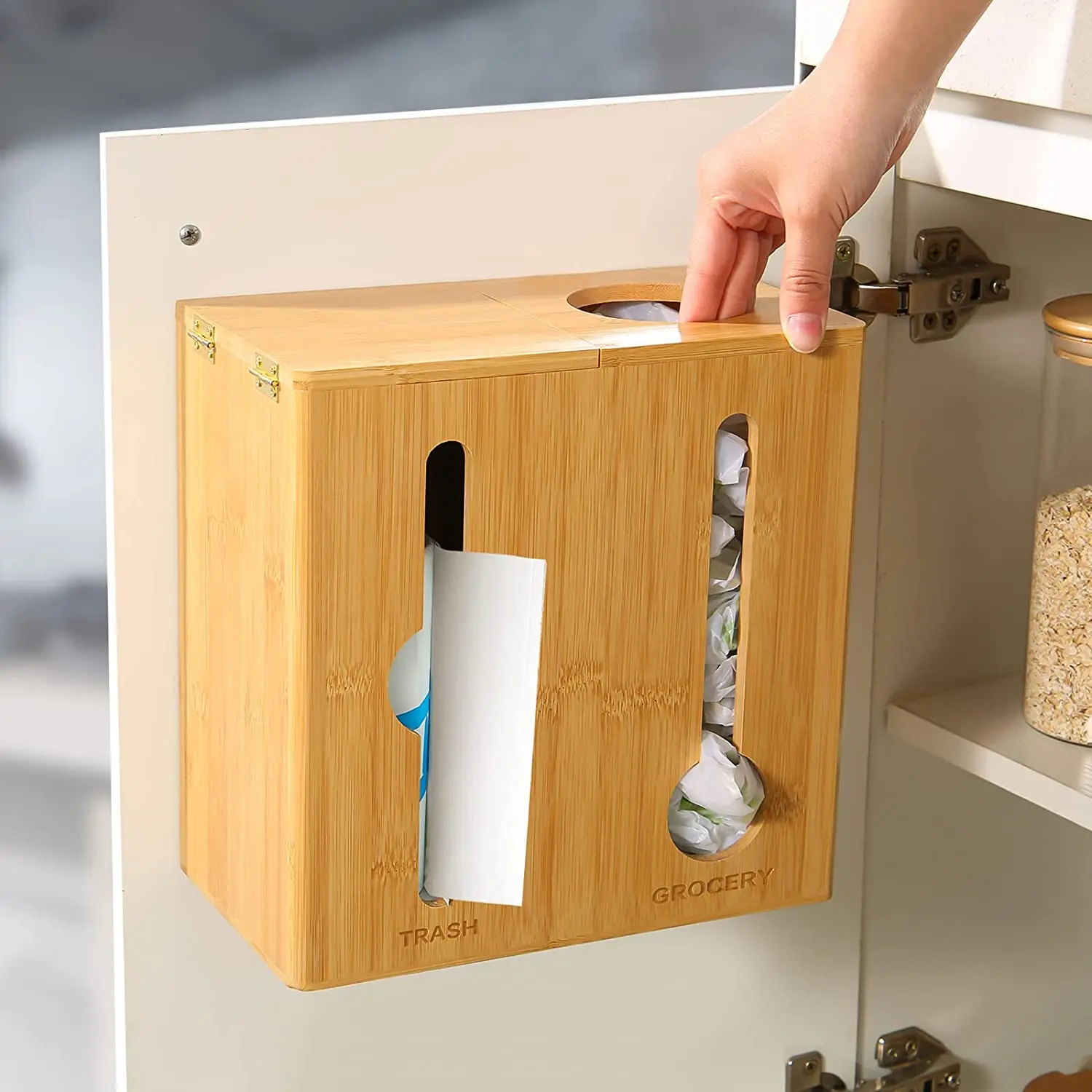 Cabinet Organizers 2 1 Wall Mounted Rectangle Bamboo Grocery Bag Storage Container Box Trash Bag Dispenser Holder Home Kitchen