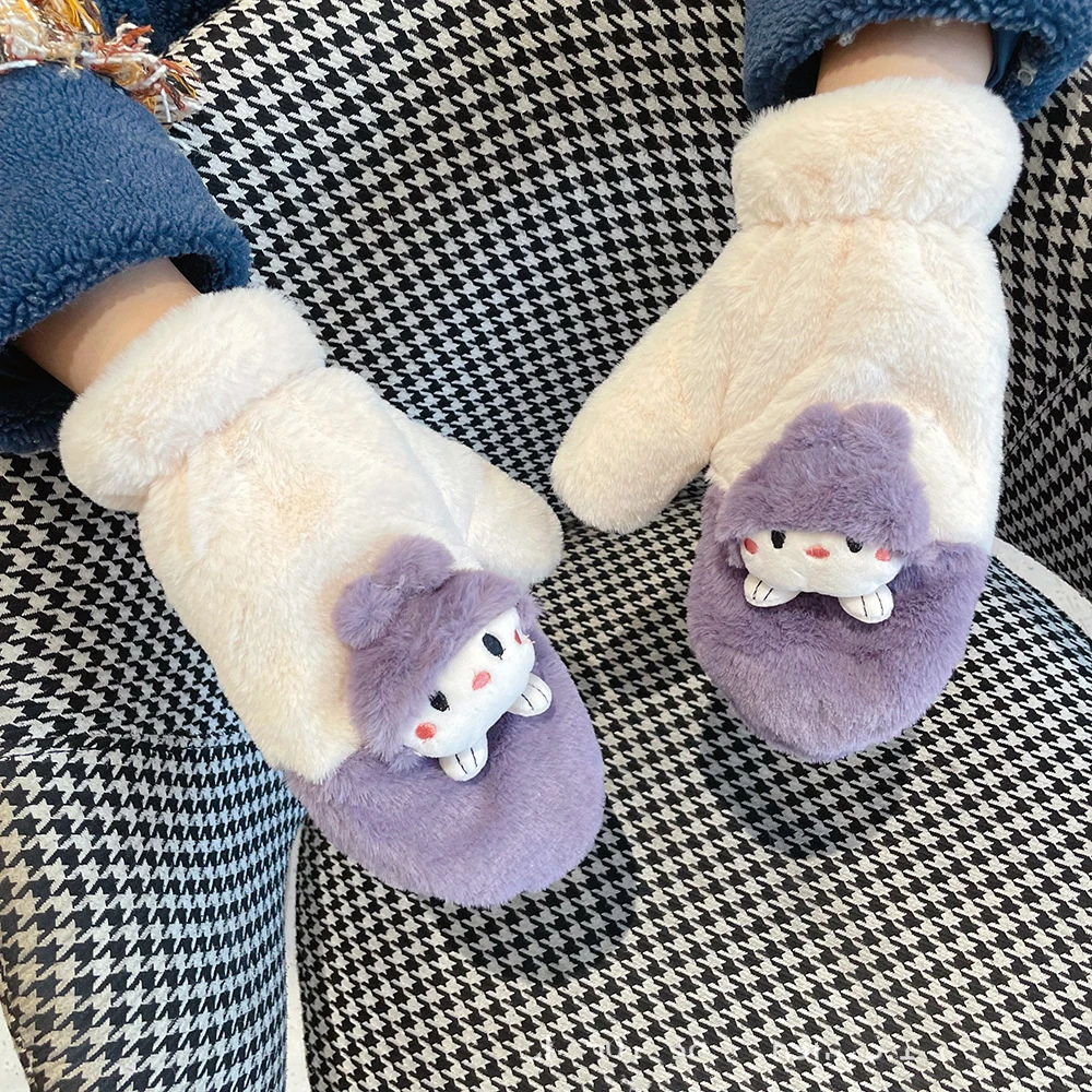 Индивидуальные теплые зимние перчатки для рук милые Мультяшные модные вязаные варежки с подвесным воротником верховой