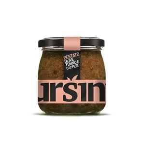 Italian Pesto TRABOCCO Spread with Olives, Tuna and Capers for White Wine, Finger Food and Canape