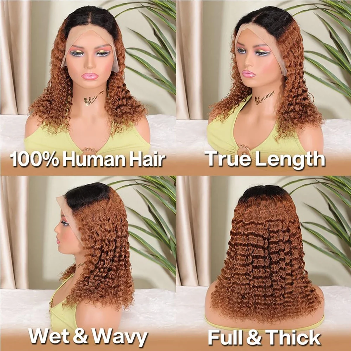 Echthaar Bob Perücke Ombré Deep Wave Mit Lace Front 180 Dichte_voghion.com