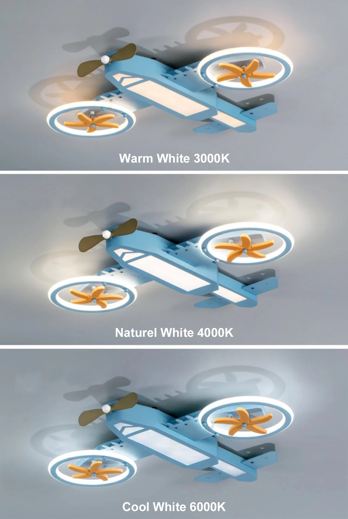 Simple creative LED ceiling light boy cartoon bedroom kindergarten aircraft fan lighting
