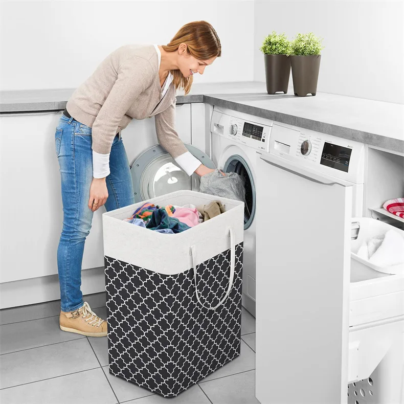 Collapsible Laundry Basket 75l Freestanding Laundry Hamper With Long Reinforced Handles For Laundry Clothes Towels Toys