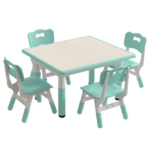 New Trend Kids Furniture Height Adjustable Toddler Cheap Table and Chairs Set  Fireproof Wood PP Plastic Desk