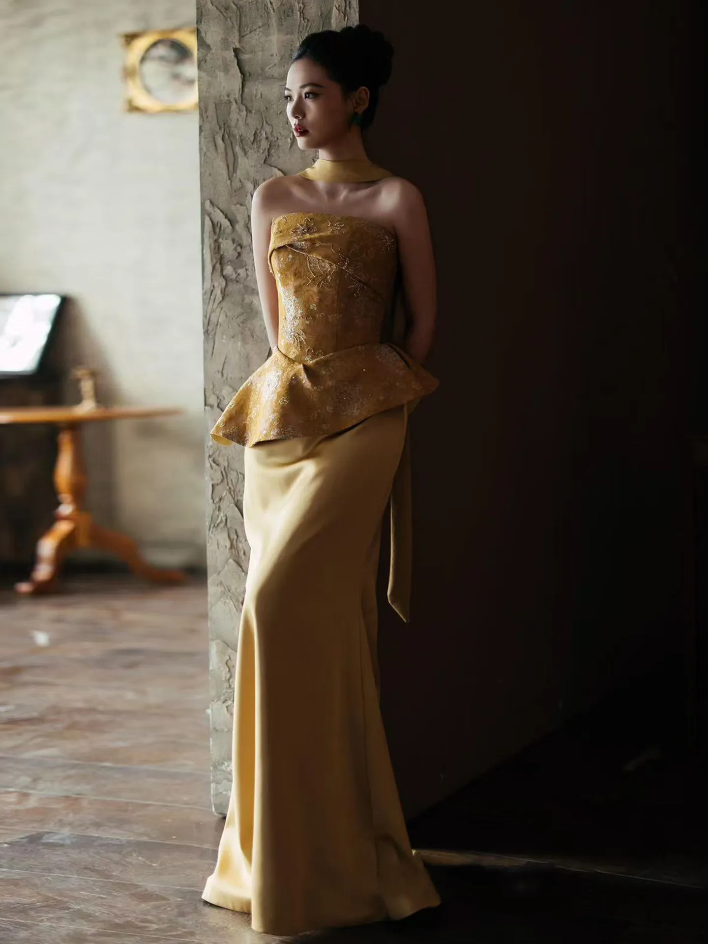 S0697Y 2026 New Chinese-style Gold Engagement Dress Bride's Toast Dress High-end Retro National Style Fishtail Evening Dresses S0697Y 2026 New Chinese-style Gold Engagement Dress Bride's Toast Dress High-end Retro National Style Fishtail Evening Dresses