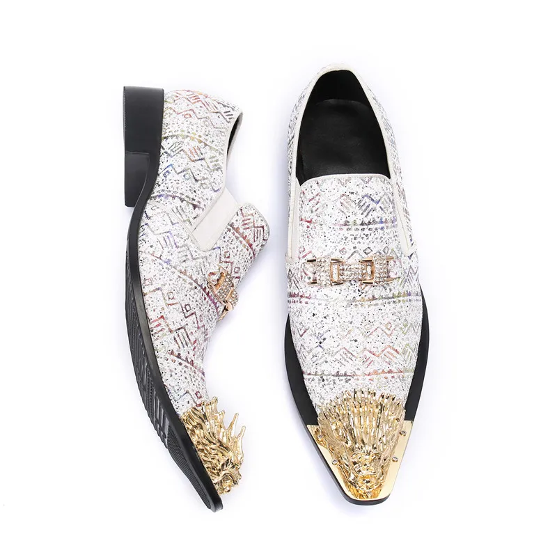 white and silver mens dress shoes Amazon.com | Bolano Chainz Men's Oxford Dress Shoes - Shiny Patent Modern Formal Dress Shoes for Men with Heel Chain - Designer Formal Shoes with Lace Tie (Gold/7.5)