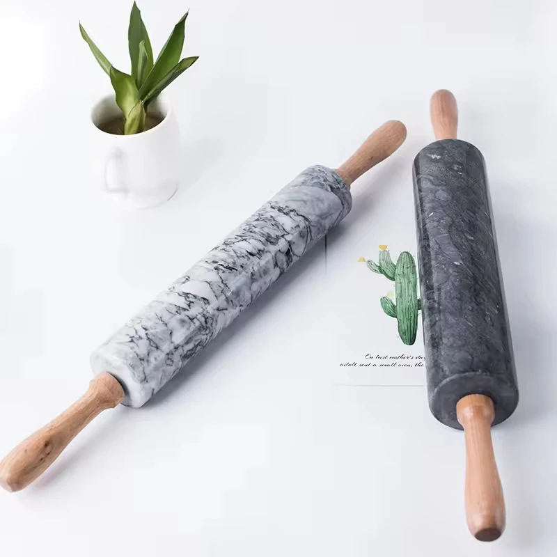 High Quality Custom Marble Rolling Pin with Wooden Handles Baking Tools Kitchen Accessories