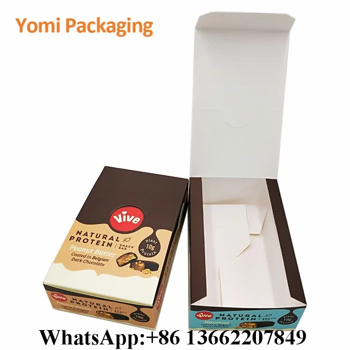 Custom Paper Cardboard Counter Display Boxes for Protein Energy Chocolate Bar Box Nut Chocolate Packaging Box