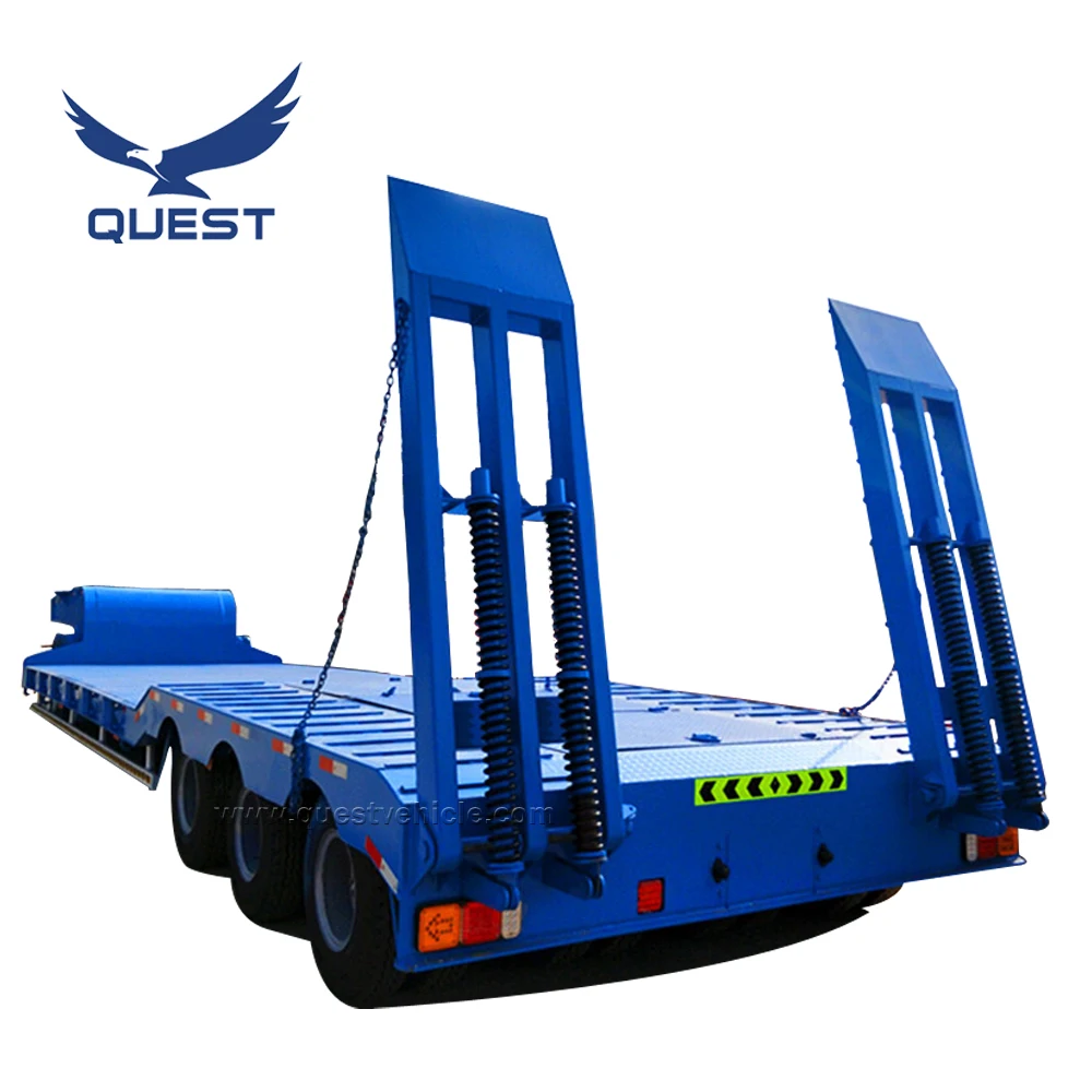 QUEST Excavator Loader Lowboy Lowbed Semi-trailer 2 Lines 4 Axles  Lowbed Ramp Trailers Low Bed Tractor Trailer100 Ton