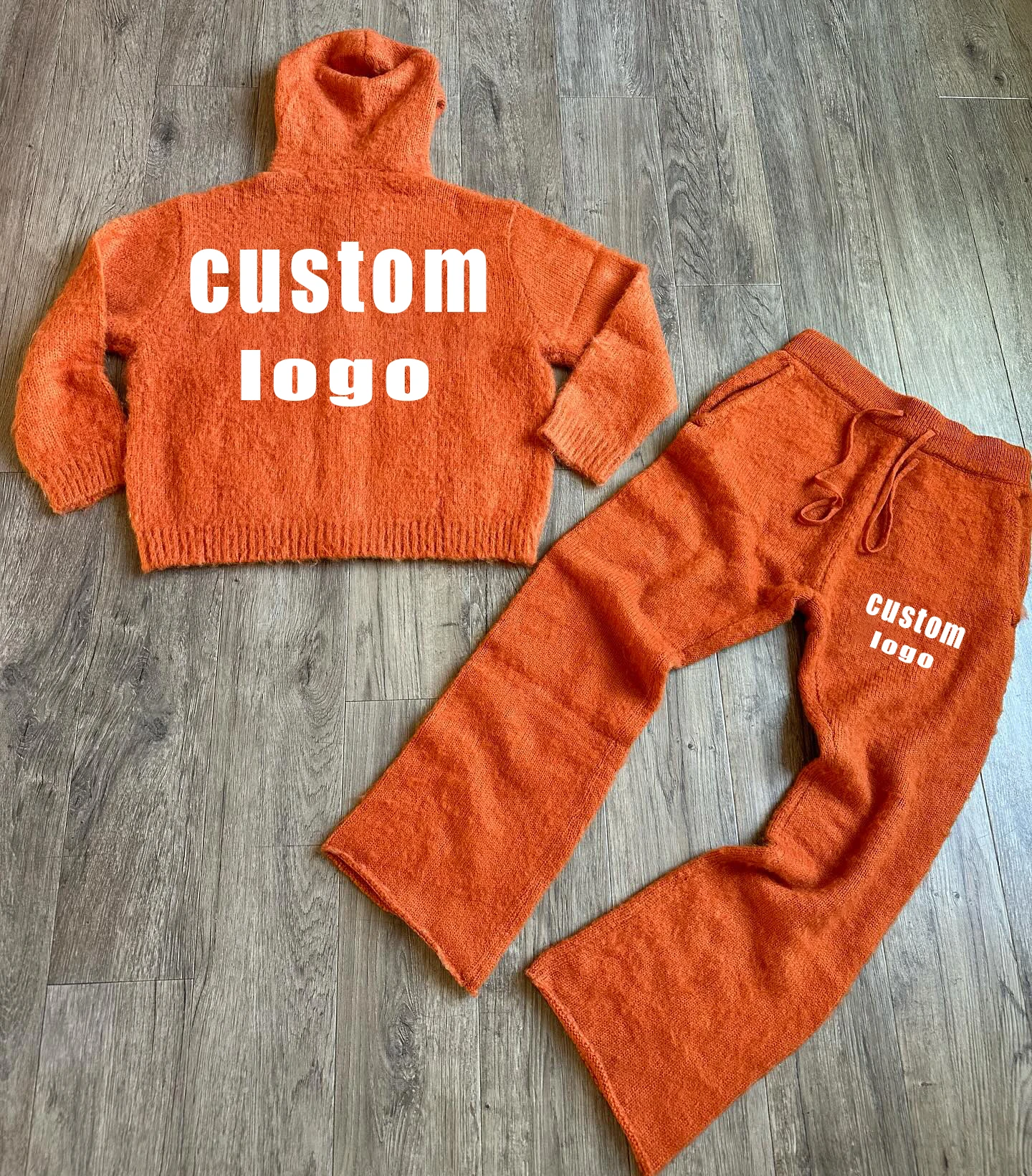 Custom Flared Sweatpants Tracksuit Sweatsuits Unisex Set Oversized Sweat Suit Mohair Zip up Hoodie and Jogger Sweat Pant Set Men gallery 9