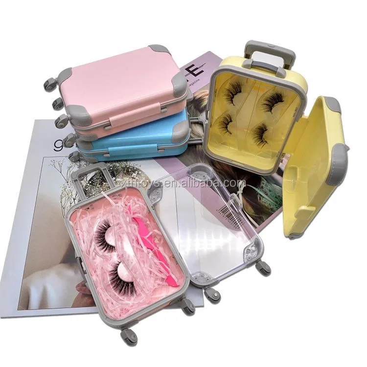 Mini Suitcase Packing Box Eyelashes Luggage Package Make Up Packing Box Mink Eyelash Packaging 7072