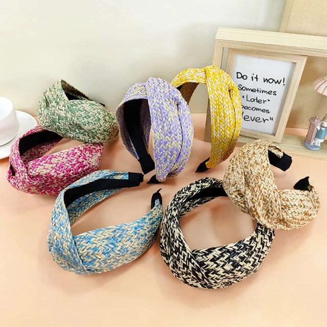 Factory New Boho Headband Simple Raffia Braided Hairband Fashion Wide Hair Accessories