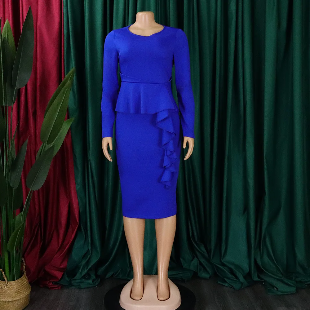 D319 New Arrivals Fashion Fall Dresses for Women Elegant Ruffle Ladies  Office Dresses Women Formal Work African Pencil Dress