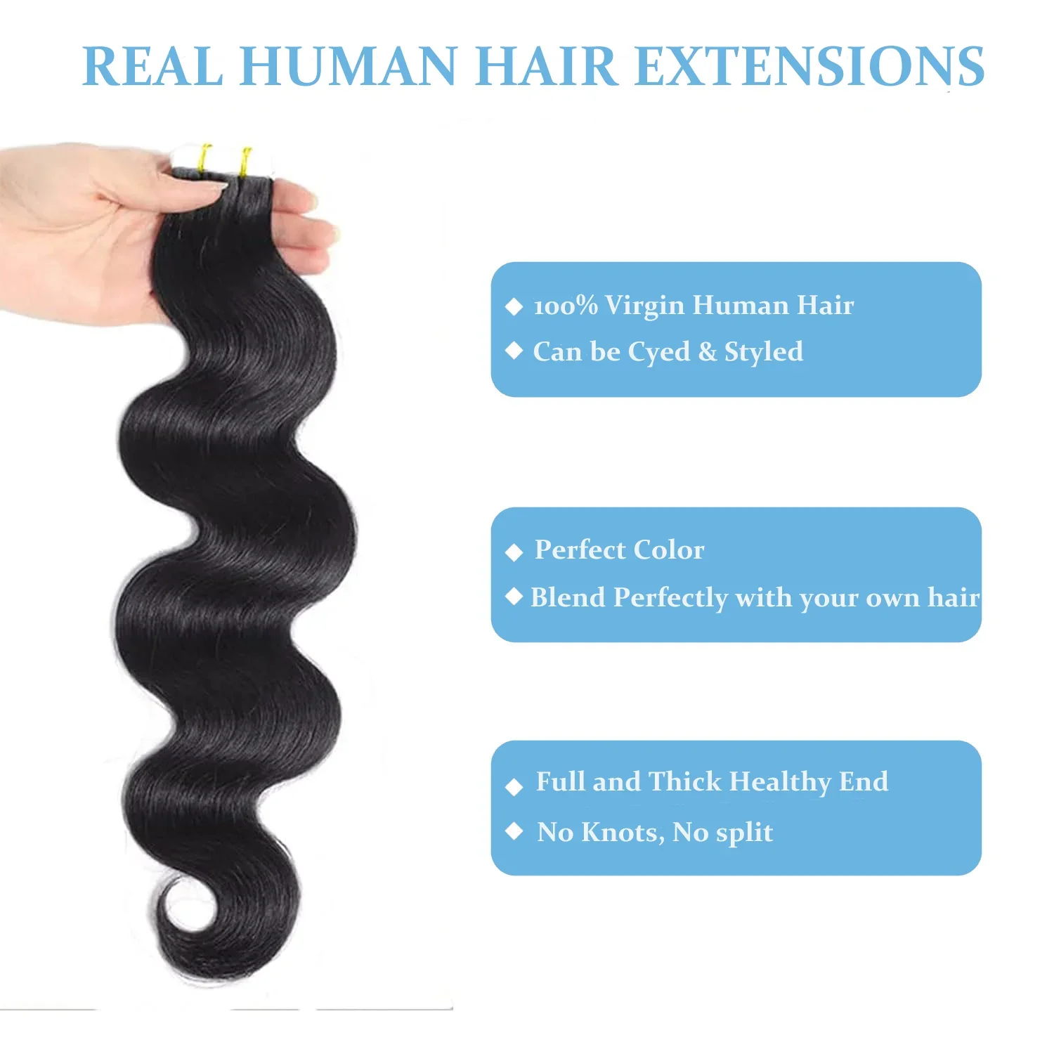 Extensii de păr ondulate, 50 g, 20 bucăți, extensii de păr natural negru, păr uman real, pentru femei_voghion.com