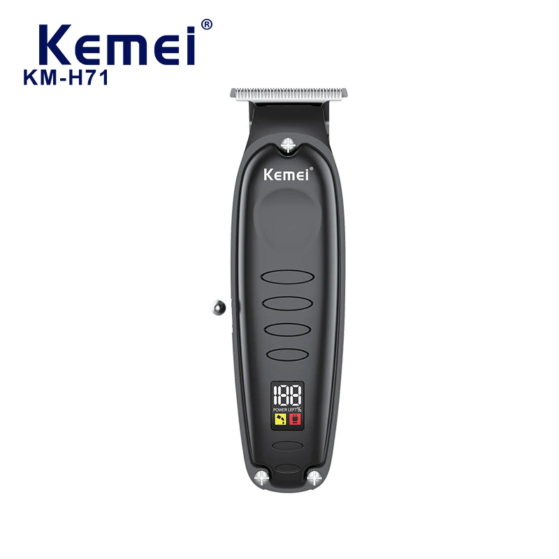 ماكينة قص الشعر بشاشة عرض رقمية بمنفذ USB للشحن السريع Kemei Km-H71 تصميم صغير بطارية ليثيوم 1400 مللي أمبير في الساعة ماكينة تشذيب الشعر