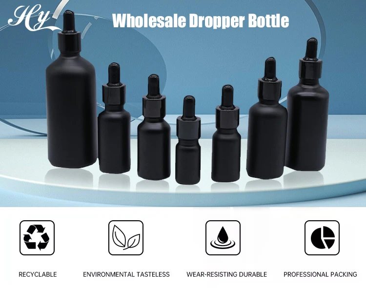 15ml 30ml Frosted Matte Black Boston Round Bottles With Dropper Caps