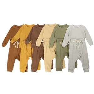 Wholesale Kids Clothes Solid Thick Ribbed Cotton Fabric Kid Set Girl Fall Set Girls' Clothing Sets