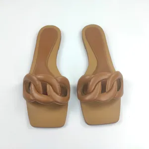 Custom Circle Buckle Leather square Designer Shoes Sandals for Women and Ladies Flat Shoes Luxury slippers Femmes Fashion