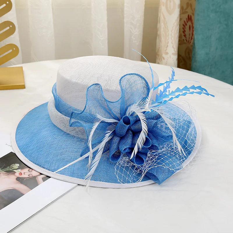 VNTG Soleil Soie Wool Hat Blue Bow Fancy Dress Derby Church 